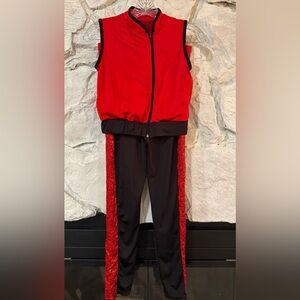 Layla’s Dance | Girl’s 2 Pc Red & Black Dance Costume with Leg Sequins, Size XLC